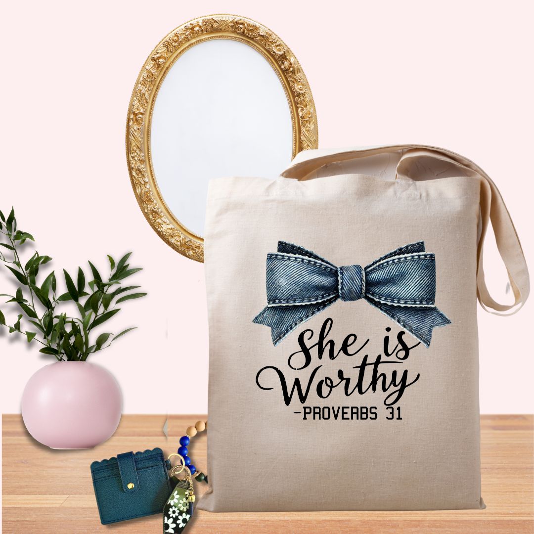 She is Worthy reusable tote bag